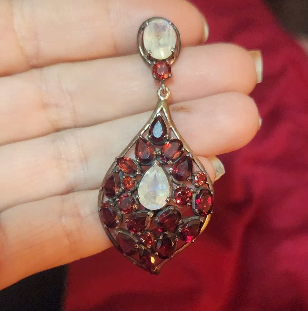 Nicky Butler RAJ Gem Drop Sterling Silver Garnet and Moonstone Earrings*Rare*NIB - Picture 6 of 17